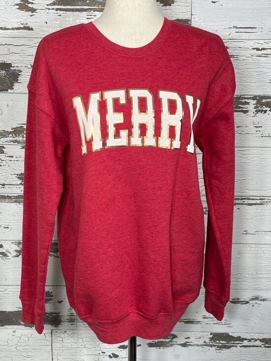 Oat Collective Tops - OAT COLLECTIVE Merry Holiday Fleece Lined Sweatshirt in Washed Red Sz M NWOT